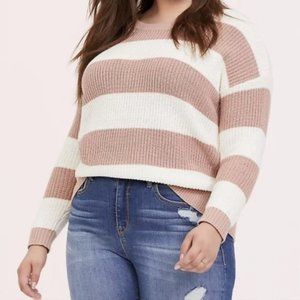 Torrid Sweater Striped White and Dusty Rose Torrid Size 0